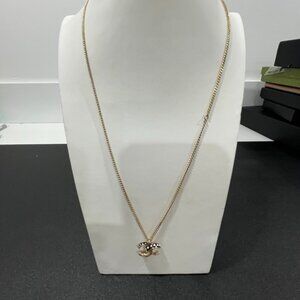 Chanel Gold Tone Black Resin Polka Dot CC Pendant Necklace (103149)